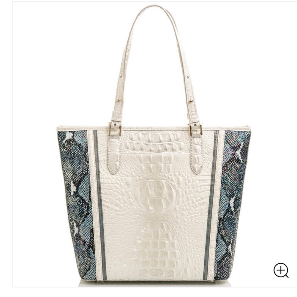 Brahmin Asher tote, cream with blue pearlescent. Impeccable condition throughout